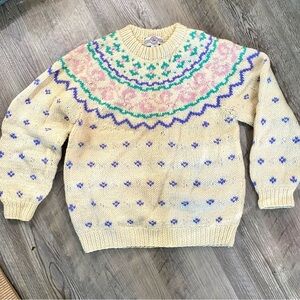 80s 90s vintage grandma grandmacore L wool sweater large ski chunky knit